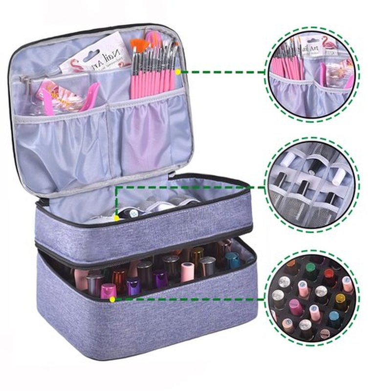 LYFFXYH Nail Polish Carrying Case -Holds 30 bottles(15ml-0.5fl.oz)，Nail Polish Bag organizer, Double-layer Storage Bag for Nail Polish and Manicure Set, Cosmetic Travel Cases(Blue-Purple)