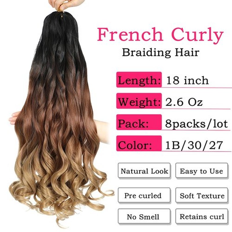 French Curly Braiding Hair 18 Inch 8 Packs - Pre Stretched Bouncy Braiding Hair- Loose Wavy Braiding Hair Synthetic Hair Extensions For Black Women (18 inch 8 packs 1B/30/27)
