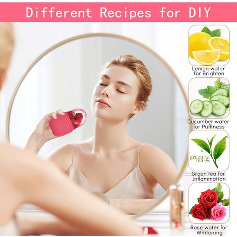 KOGITI Ice Mold for Face，Ice Roller for Face & Eye, Beauty Facial Ice Rollers Ice Holder Mold Face Puffiness Relief Massage Skin Care Tools, Ice Facial Cube (New-Pink)