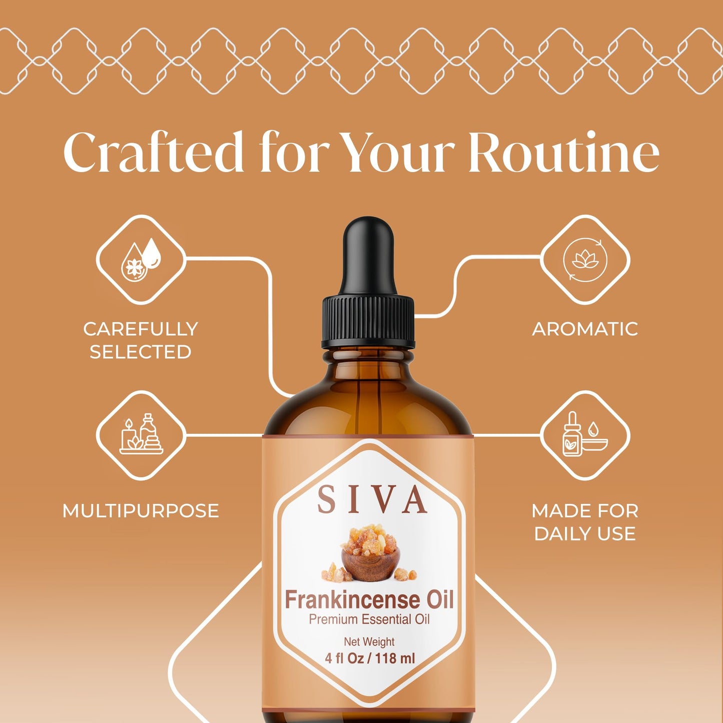 Siva Frankincense Essential Oil 4 Fl Oz – for Diffuser, Skin & Hair Care – Ideal for Aromatherapy, Massage & DIY Blends - with Dropper