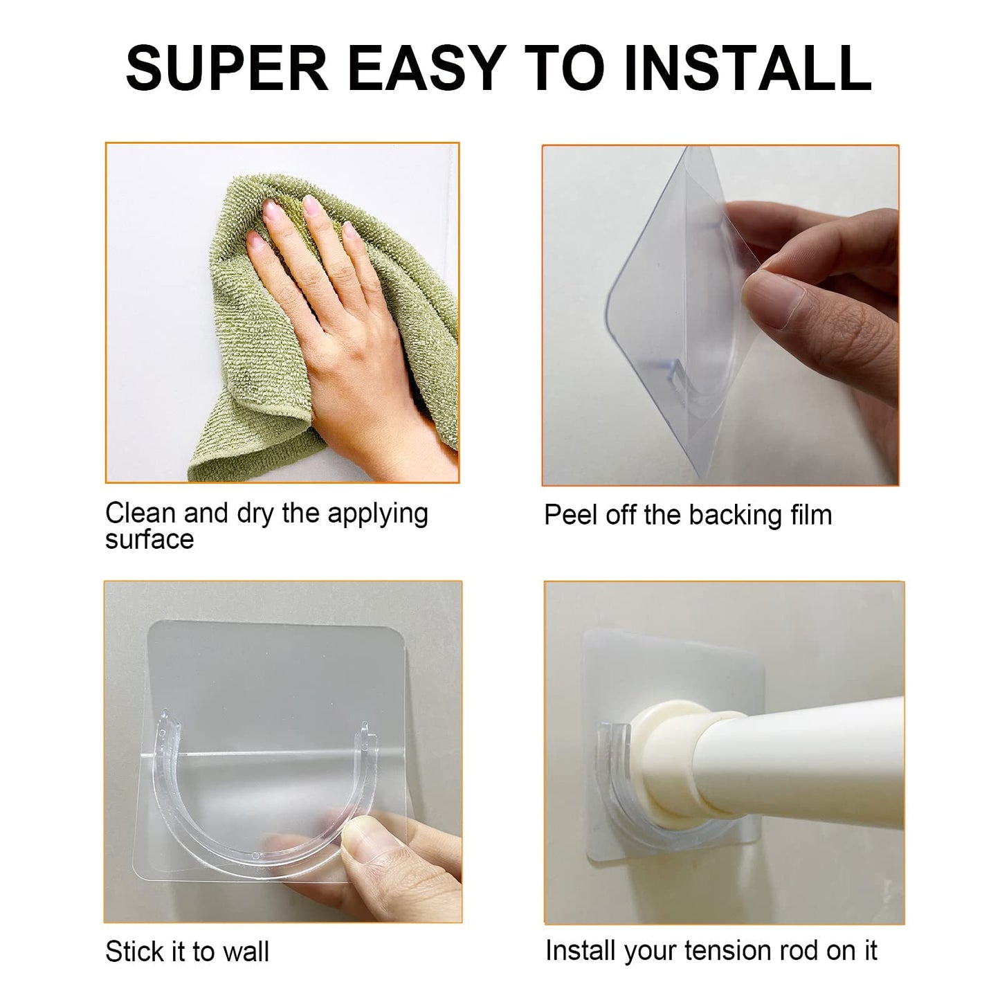 Venupple Shower Rod Holder, 2 Packs Tension Curtain Rod Bracket No Drilling, Adhesive Shower Rod Retainer Shower Curtain Rod Holder | Shower Curtain Rod not Included Transparent