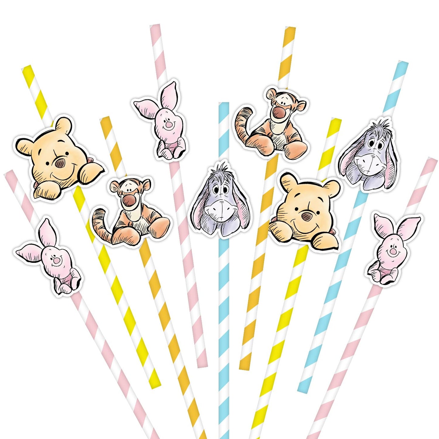 40 Pcs Winnie Baby Shower Decorations, Pooh Party Decorations, The Pooh Baby Shower Decor, Winnie Striped Paper Straws Disposable Drinking Straws, Bear Straws for Wedding Birthday New Year Party