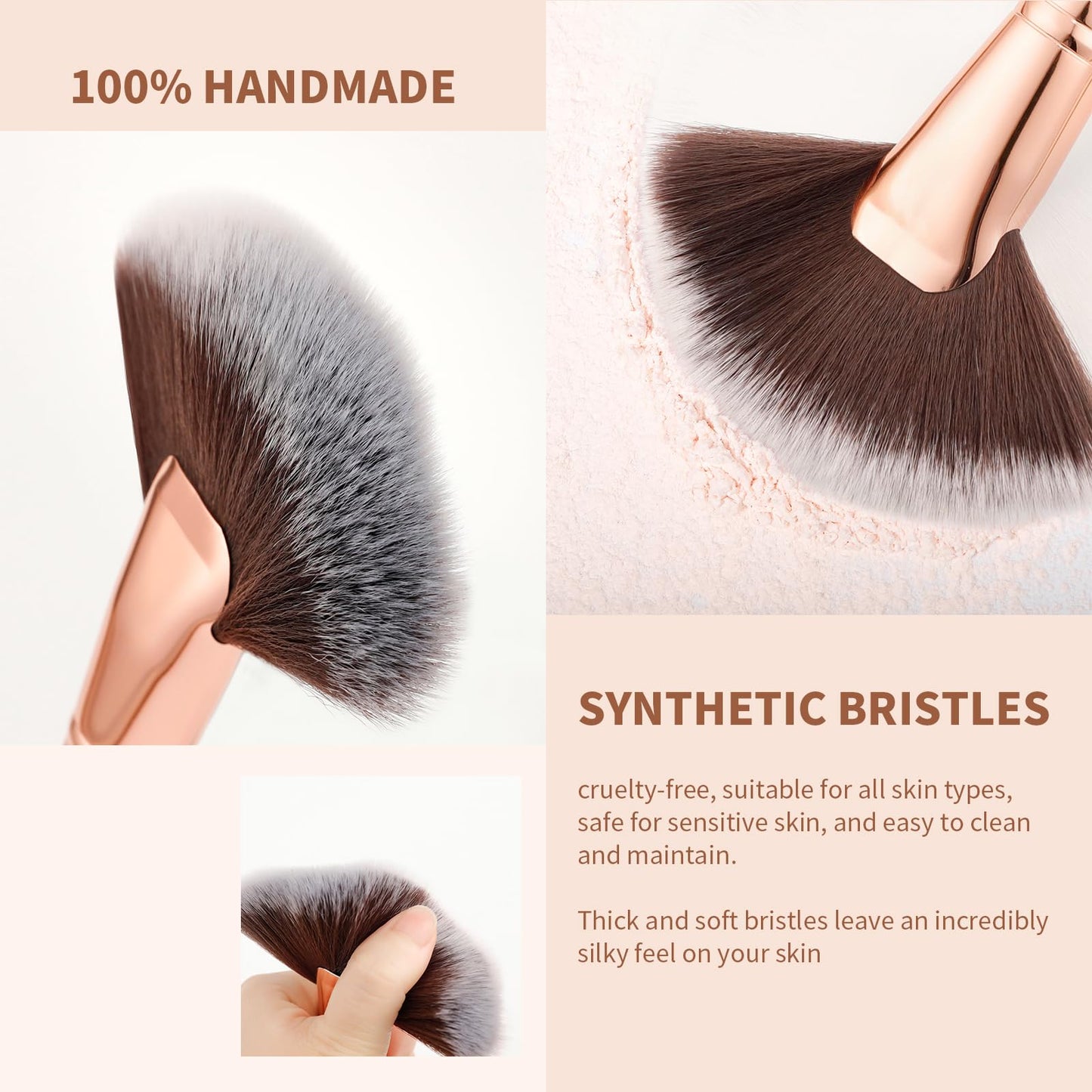 Docolor Fan Brush Finishing Powder Brush Multi-use Brush For Face and body Professional Highlighting Blush powder Bronzer Cheekbones Make Up Brushes Perfect For Spray Tan Powder Synthetic Hair Soft