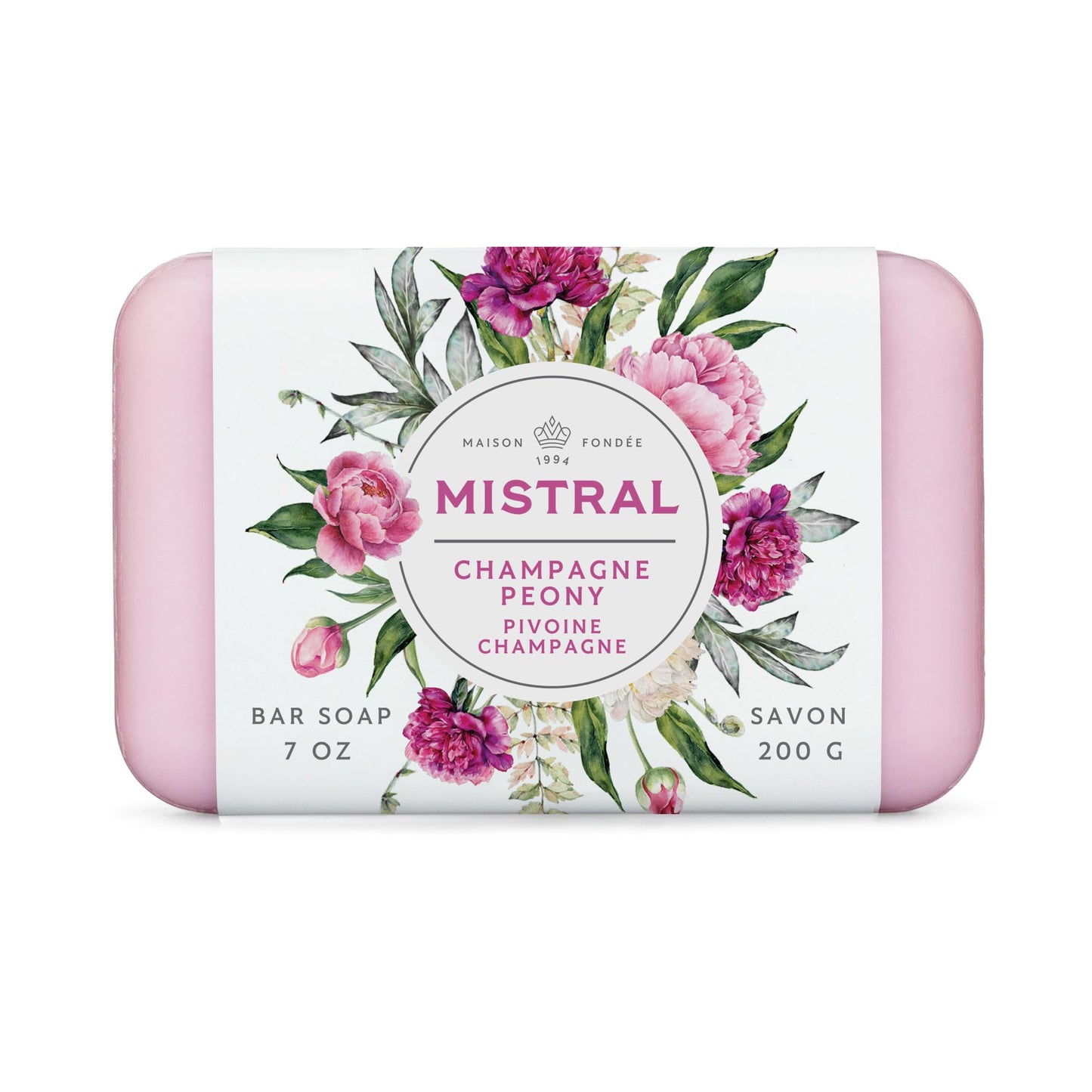 Mistral Champagne Peony Classic French Bar Soap for Women & Men, 2 x 7 oz
