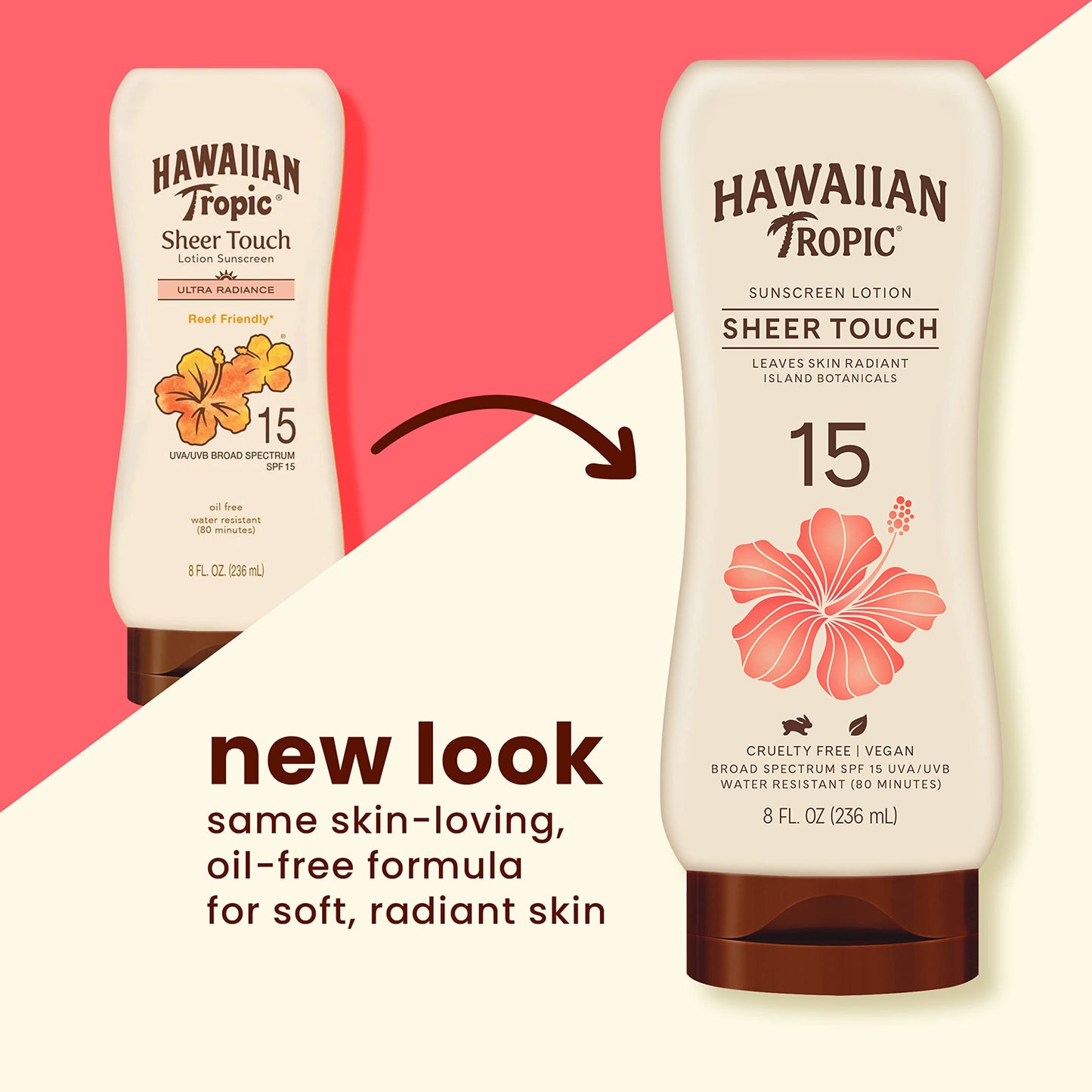 Hawaiian Tropic Sunscreen Sheer Touch Broad Spectrum Sun Care Sunscreen Lotion - SPF 15, 8 Ounce (Pack of 2)