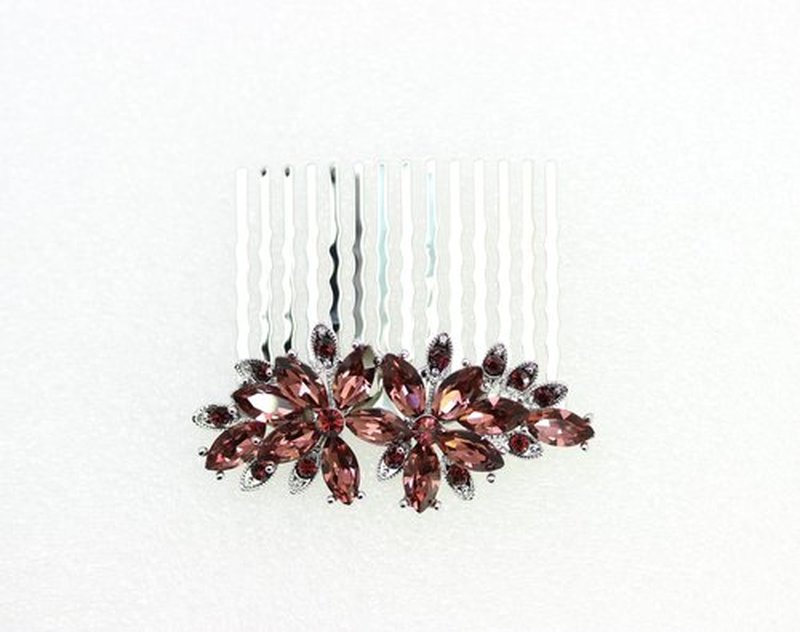 Faship Gorgeous Burgundy Rhinestone Crystal Floral Hair Comb
