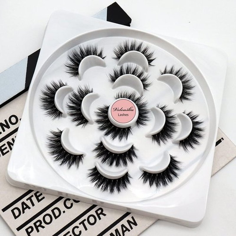 Veleasha Lashes 5D Faux Mink Lashes False Eyelashes Handmade Eye Lashes Wispy Fluffy Fake Lashes Dramatic Eyelashes Luxurious Volume Fake Eyelashes 7 Pairs Pack (5D09)