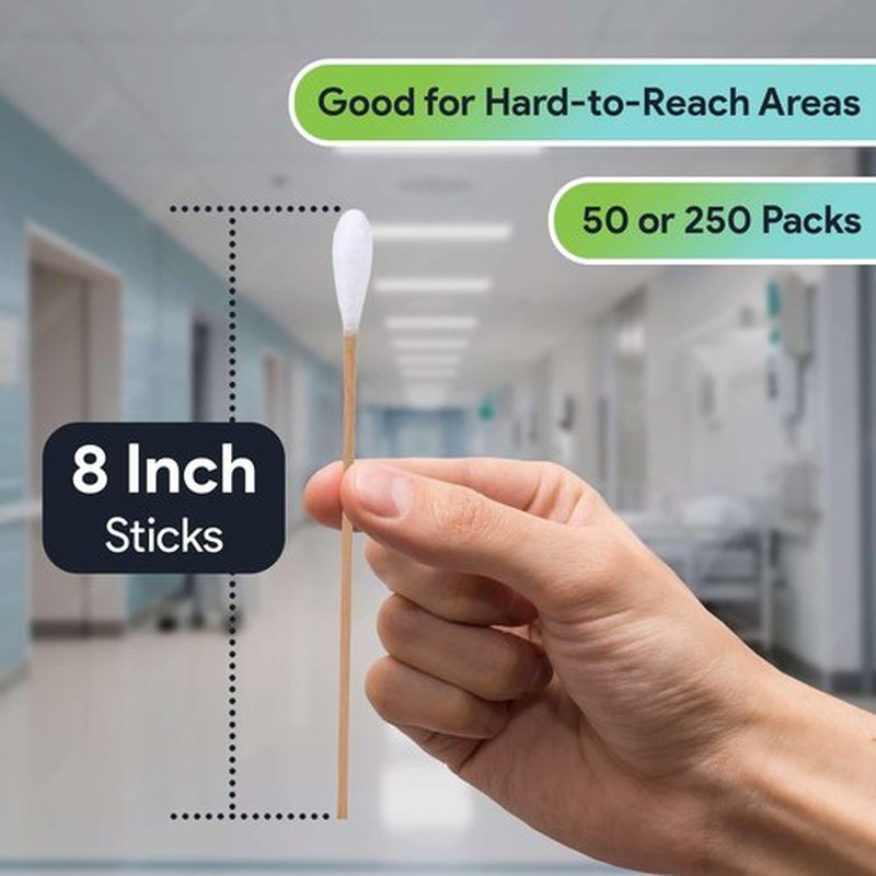 250 Biodegradable Long Cotton Swabs - 8 Inch Cotton Swabs for Ears - Long Q Tips Made From Birchwood and 100% Cotton - Lint Free