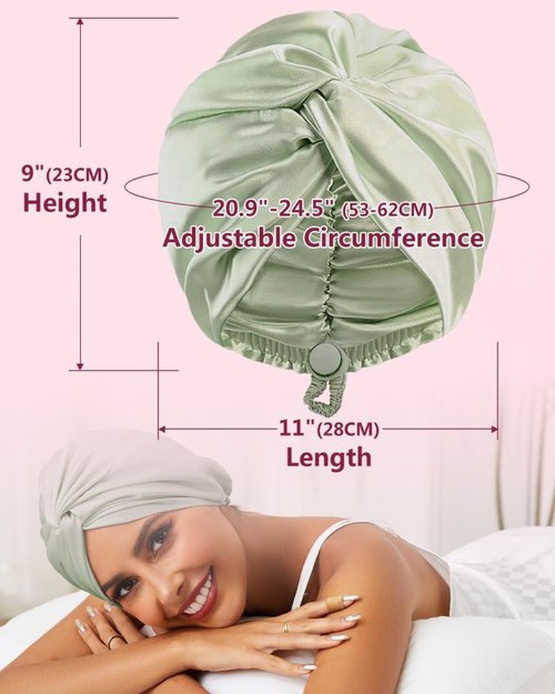HFRHTGY Adjustable Silk Satin Hair Bonnet for Sleeping, Double Layer Hair Wrap Sleep Cap Turban for Women Men, Curly Straight Hair Long Large Braid Unisex (Royal Green)