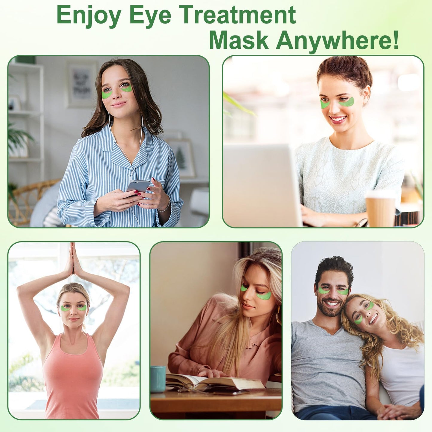 LAVONE Eye Mask - 30 Pairs Aloe Under Eye Patches Skin Care Products - Eye Masks Skincare for Dark Circles and Puffiness, Reduce Wrinkles, Eye Bags and Fine Lines, for Women and Man - Green
