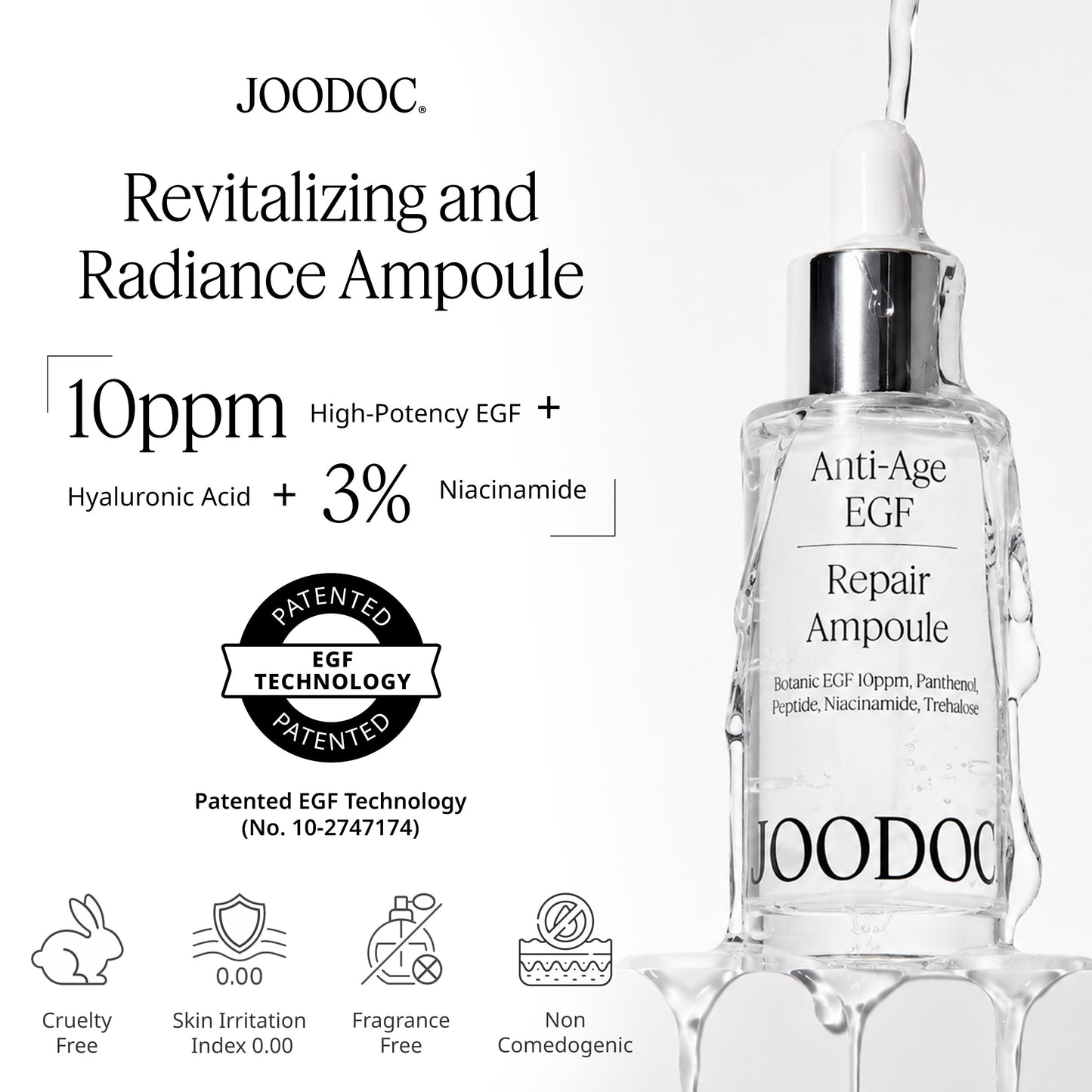 JOODOC Anti-Age EGF Repair Ampoule 30ml | Epidermal Growth Factor + Peptide + Beta-glucan | Intensive Age-Defying Face Treatment for Deep Wrinkles, Firmness & Skin Renewal | Korea Derma-skincare