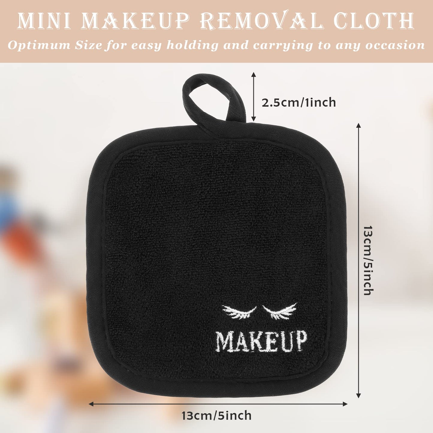 Queekay 48 Pcs Makeup Remover Cloths Reusable Washable Remover Pads Soft Microfiber Face Towels Facial Cleansing Cloths for Face Hand Eye Lips Bathroom Gift for Women 5 x 5 Inch(Black)