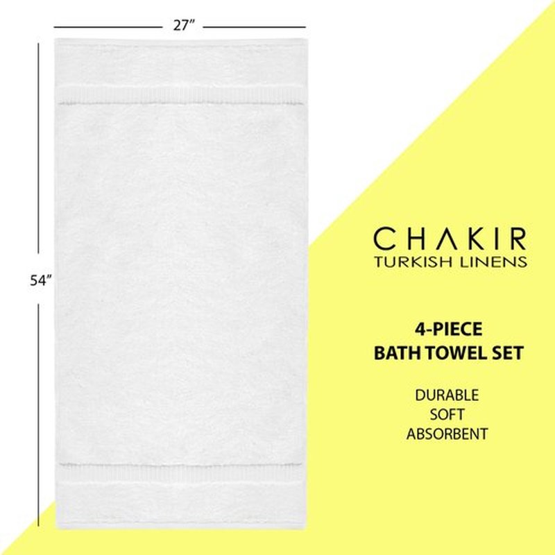 Chakir Turkish Linens | Hotel & Spa Quality 100% Cotton Premium Turkish Towels | Soft & Absorbent (4-Piece Bath Towels, White)