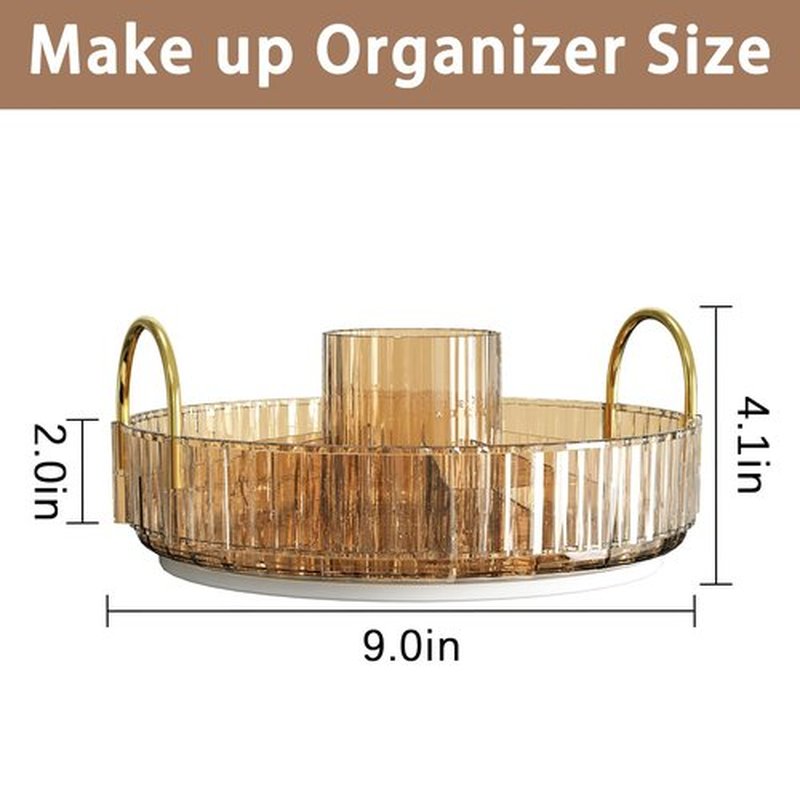shuang qing 360° Rotating Lazy Susan Makeup Organizer, High-Capacity Bathroom Countertop Vanity Organizers, 1 Tier Spinning Skincare Storage, for Perfume/Cosmetic/Makeup Brushes/Lotion（Gold）