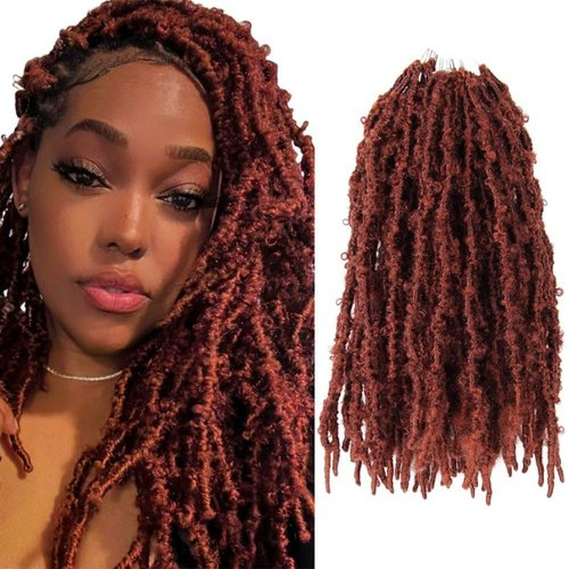 8 Packs Butterfly Locs Crochet Hair 14 Inch Light Weight Butterfly Faux Locs Crochet Hair Short Ginger Red Distressed Butterfly Locs, 350#