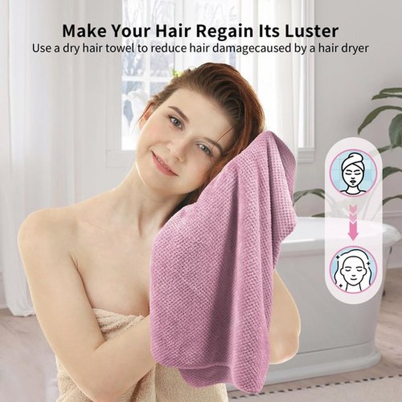 my novel things 2 Pack Extra Large Microfiber Hair Towel, 37.4" x 26.4" Hair Towel wrap for Women, Super Absorbent & Quick Dry Hair Towel, Hair Towel Wrap with Elastic Strap for Curly Hair (Pink)