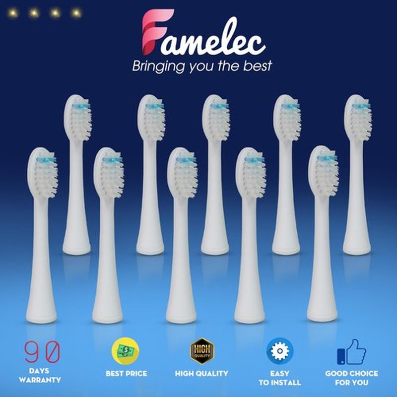 FAMELEC Brush Heads for Waterpik Replacement Heads SF-03 SF-04, Replacement Heads for Water Pik Sonic Fusion 2.0 SF-01 SF-02 Electric Toothbrush with Covers, Soft Bristles, 10 Pack, White