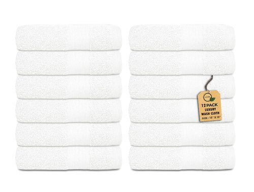 Premium Wash Cloths Pack of 12 (13" x 13" Inches)- 100% Combed Ring Spun Cotton WashCloth - Luxury Washcloths – Ultra Soft Face Towels - Highly Absorbent Wash Cloth for Face (Grey) (White)