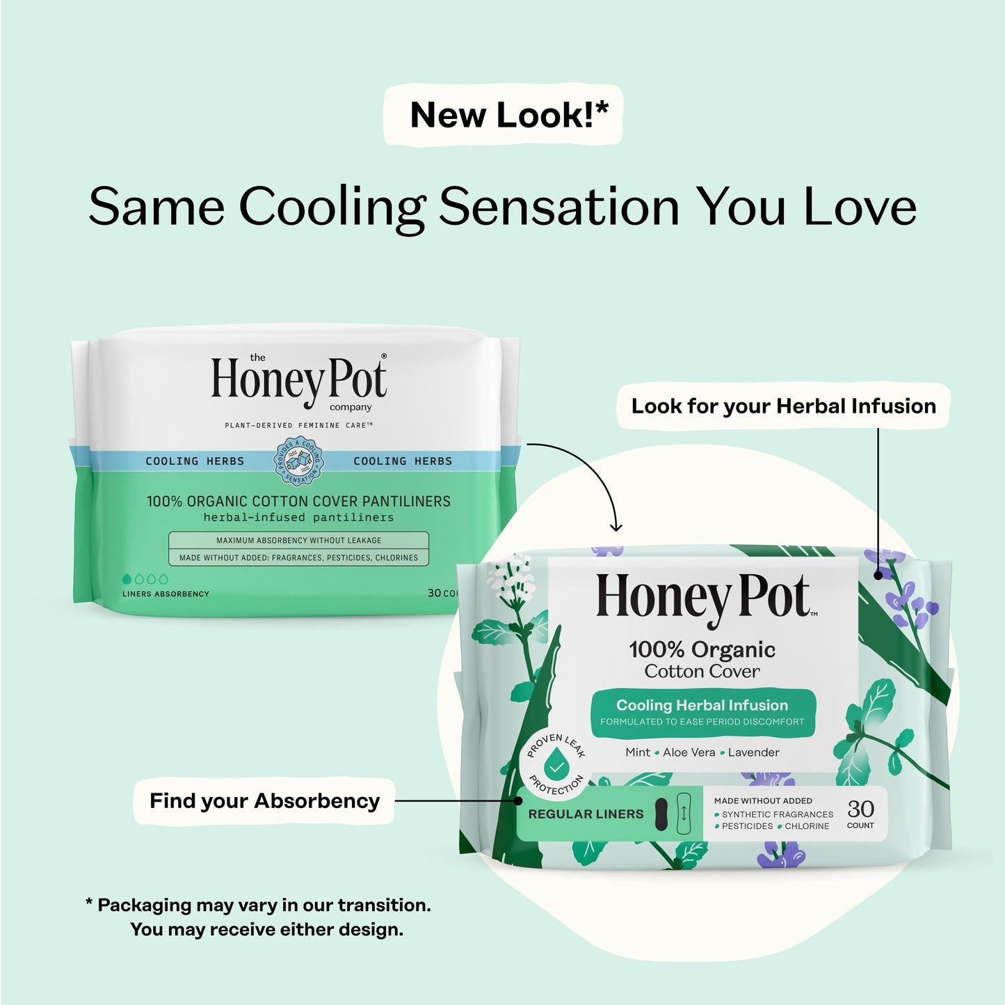 The Honey Pot Company - Herbal Everyday Panty Liners for Women - Infused w/Essential Oils for Cooling Effect & Organic Cotton Cover - Feminine Care - 30 ct