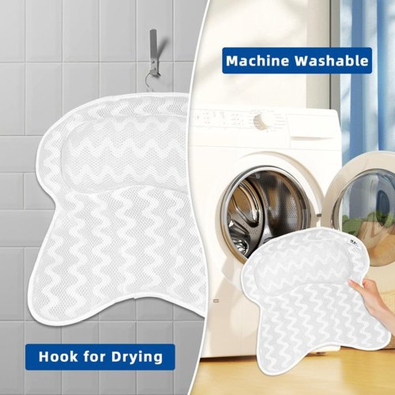 Bath Pillow, Bath Pillows for Tub Neck and Back Support, Bathtub Pillows for Head and Neck with 6 Strong Non-Slip Suction Cups, 4D Air Mesh, Bath Accessories Spa Gifts for Women(White+Grey)