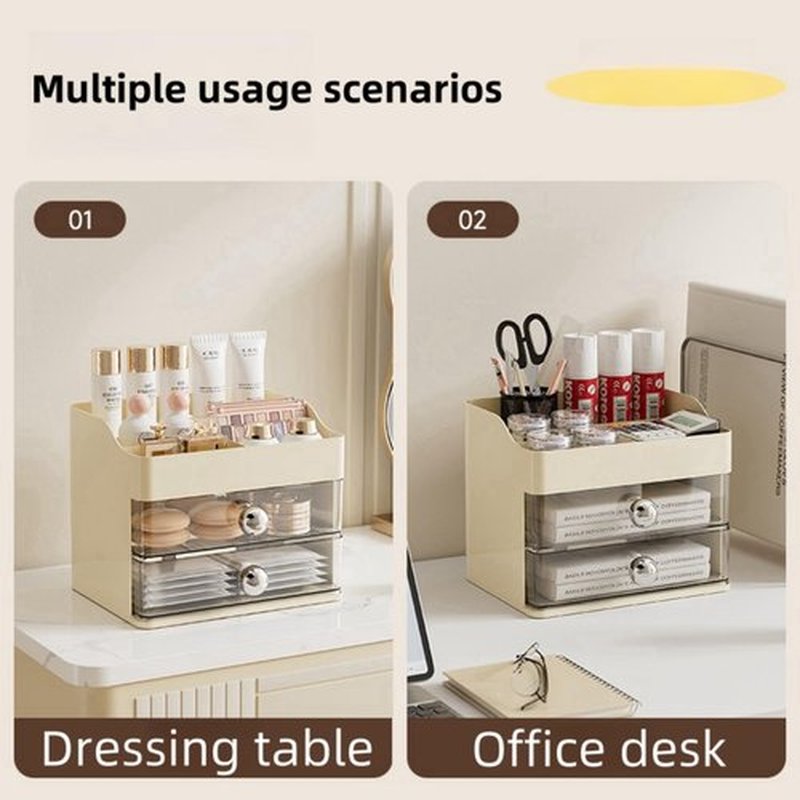 Makeup Organizer for Vanity,Vanity Organizer with 2 Drawers,Makeup&skincare Organizers Countertop,Cosmetic Display Case,Vanity Storage Box(Cream)