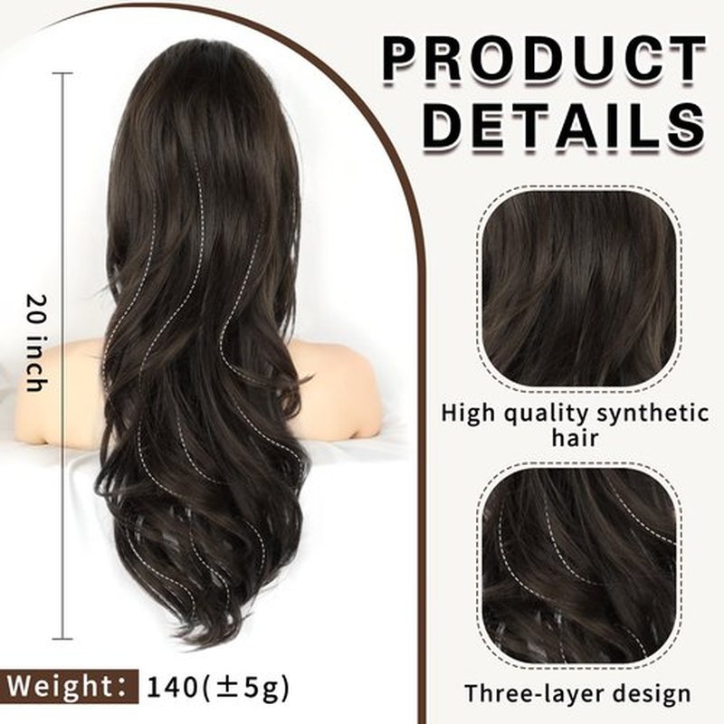 SHNMIN Ponytail Extension, Drawstring Ponytail Extension for Women 20 Inch Long Wavy Pony Tails Clip in Ponytail Hair Extensions Synthetic Layered Ponytail for Daily Use