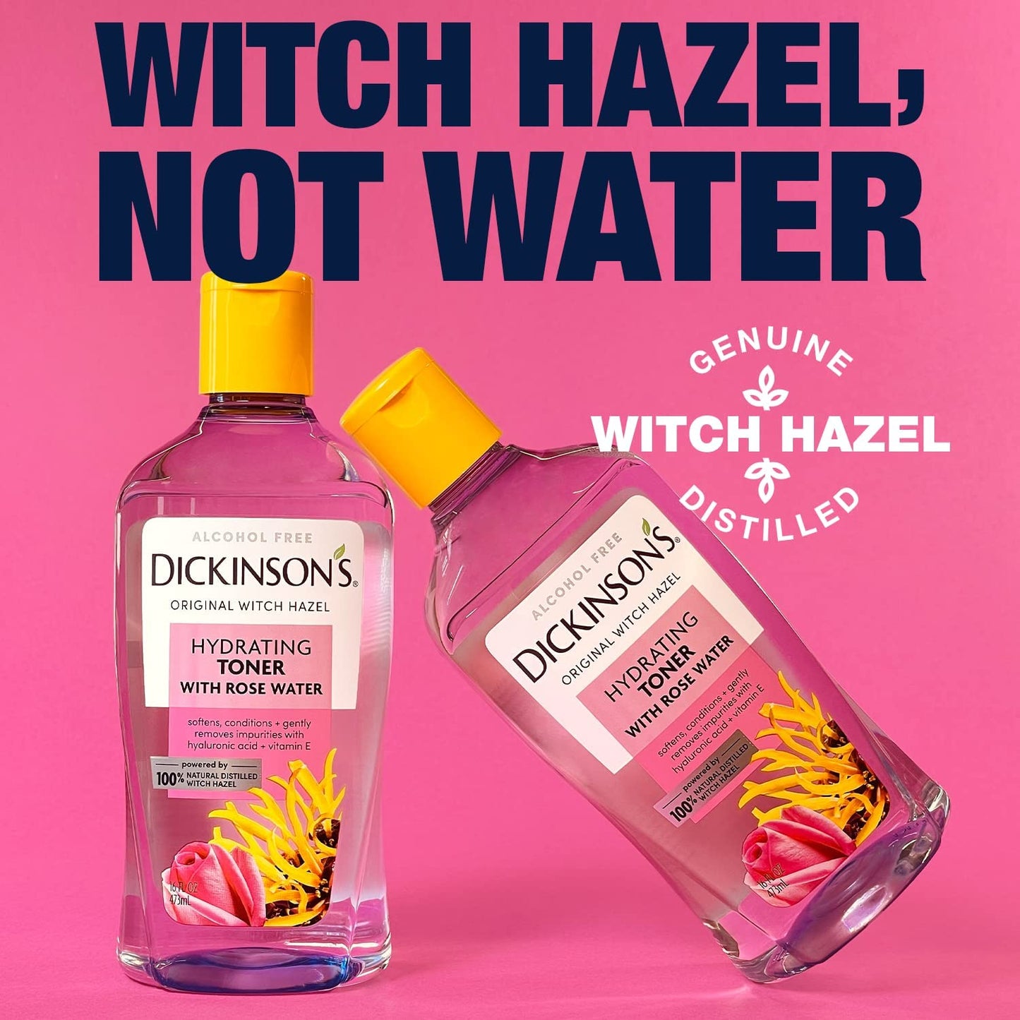 Dickinson's Enhanced Witch Hazel Hydrating Toner with Rosewater, Alcohol Free, 98% Natural Formula, 16 Fl Oz (Pack of 2)