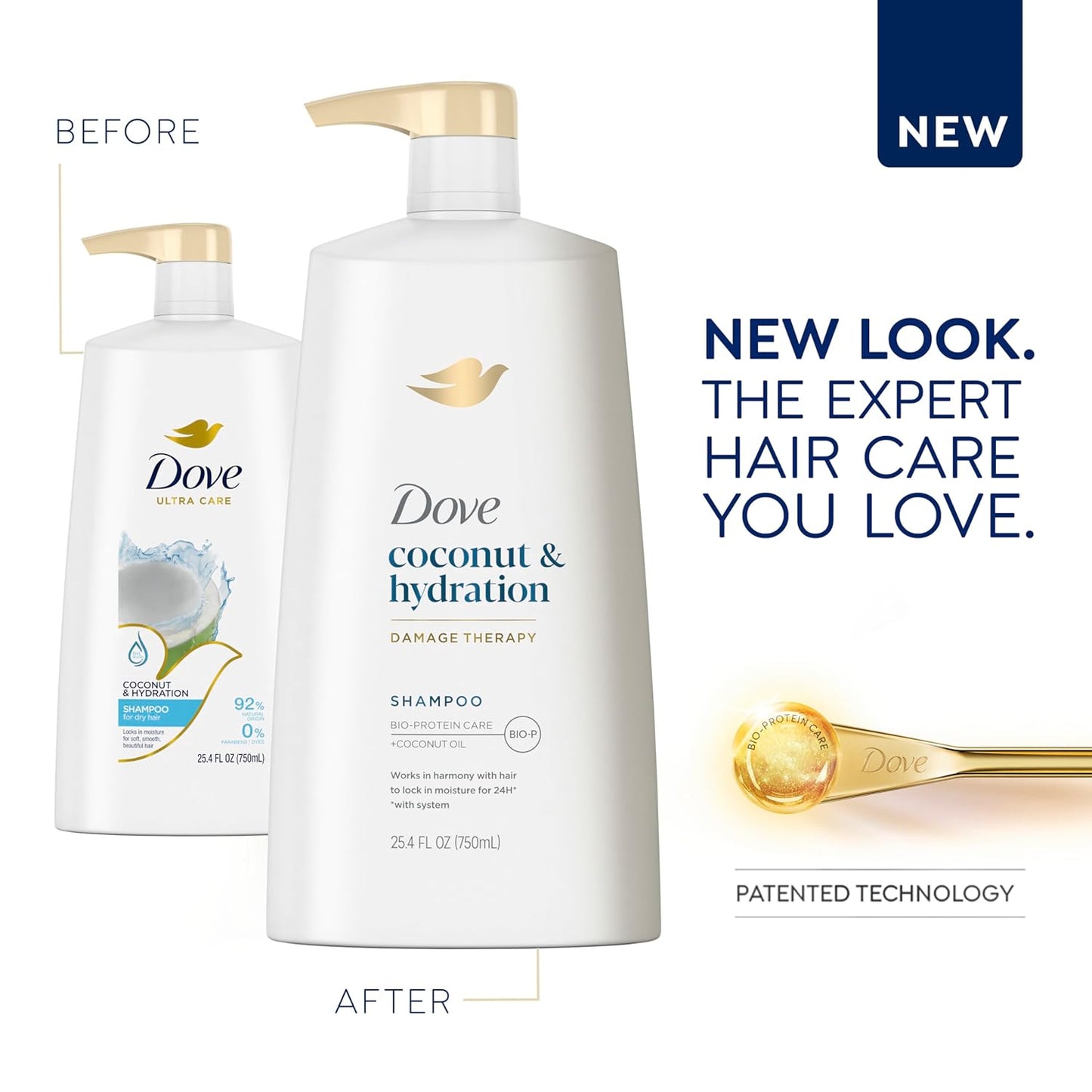 Dove Damage Therapy Shampoo 6-Pack, Coconut & Hydration, 24H Hydration for Revitalizing Dry, Damaged Hair, 12 Oz Ea