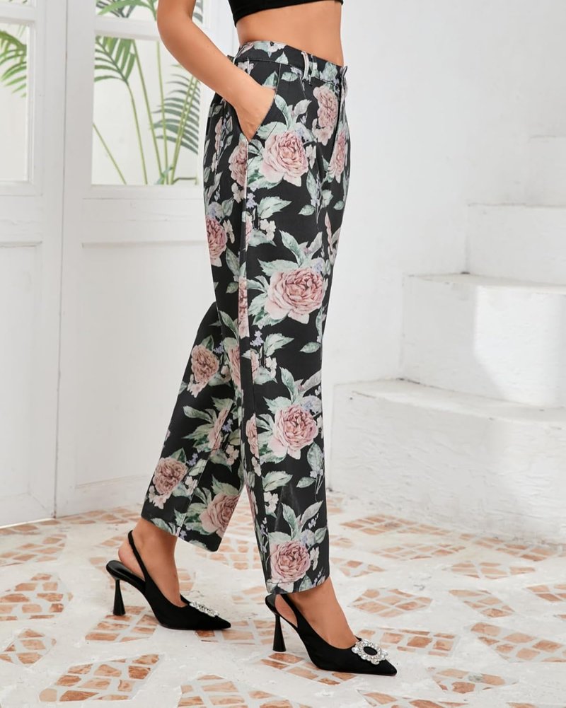 Floral Embroidered Barrel Jeans for Women - Wide Leg Mid Rise Boyfriend Denim Pants with Pockets | Ankle Length