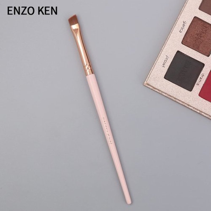 ENZO KEN Fine Angled Winged Eyeliner Brush and Flat Eyebrow Brush, Copper Flat Liner Brush, Ultra Thin Eyeliner Brush for Liquid Gel, Firm Eyeliner Brush Eye Brow Brush, Pro Precision Eye Makeup -Pink
