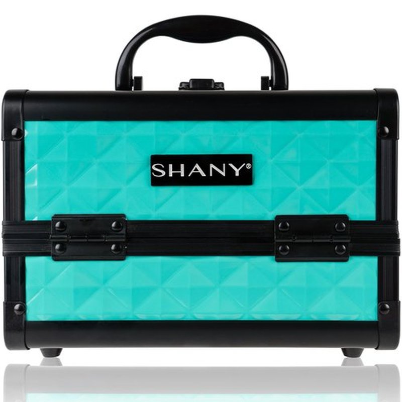SHANY Chic Makeup Train Case Cosmetic Box Portable Makeup Case Cosmetics Beauty Organizer Jewelry storage with Locks, Multi trays Makeup Storage Box with Makeup Mirror - Turquoise