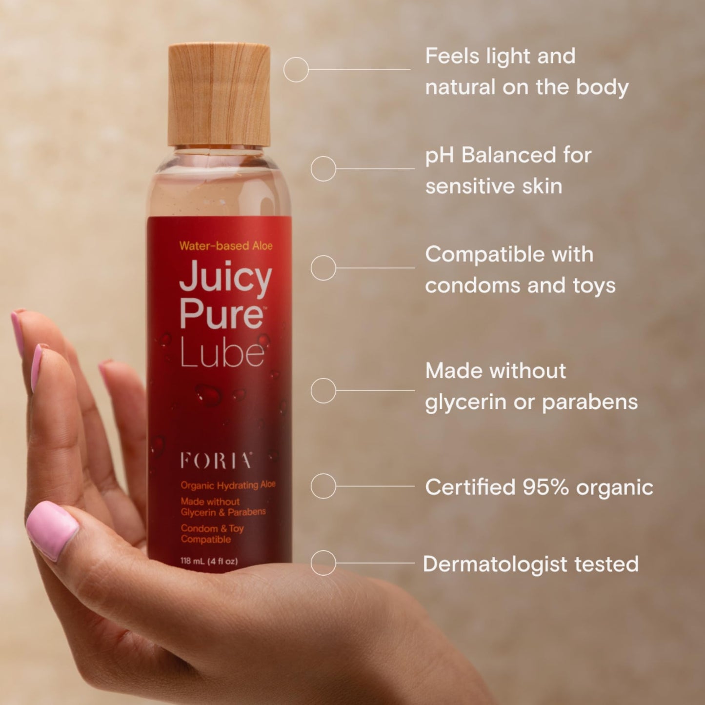FORIA Juicy Pure Lube, Organic Aloe Water-Based Personal Lubricant, 4 oz
