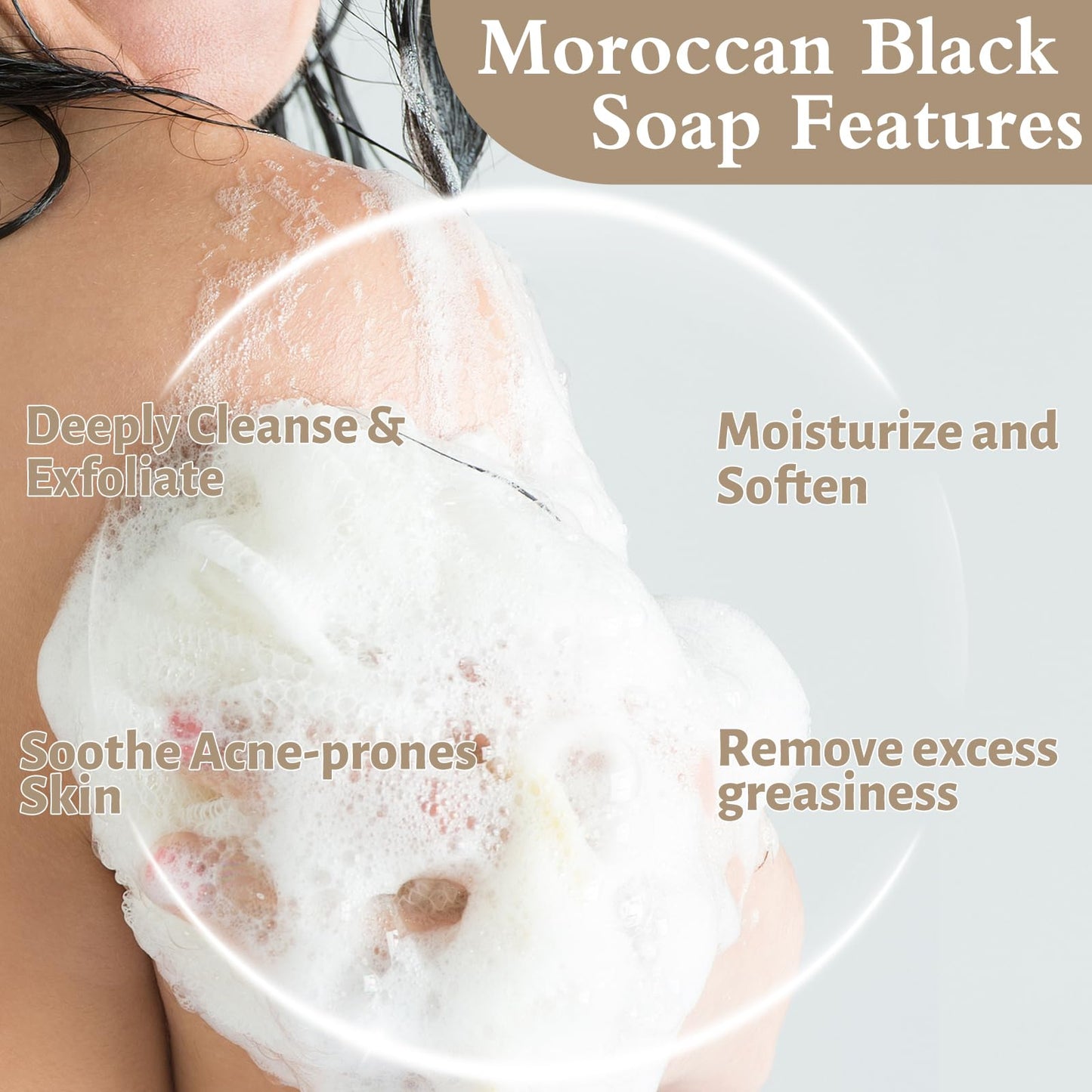 Hoveimpee 2 Pack Organic Moroccan Black Soap Soften Skin, Moisturizing Beldi Soap with Argan Oil and Vitamin C Even Tone, Moroccan Hammam Kit, Fragrance Free, 5.29 oz/150 g