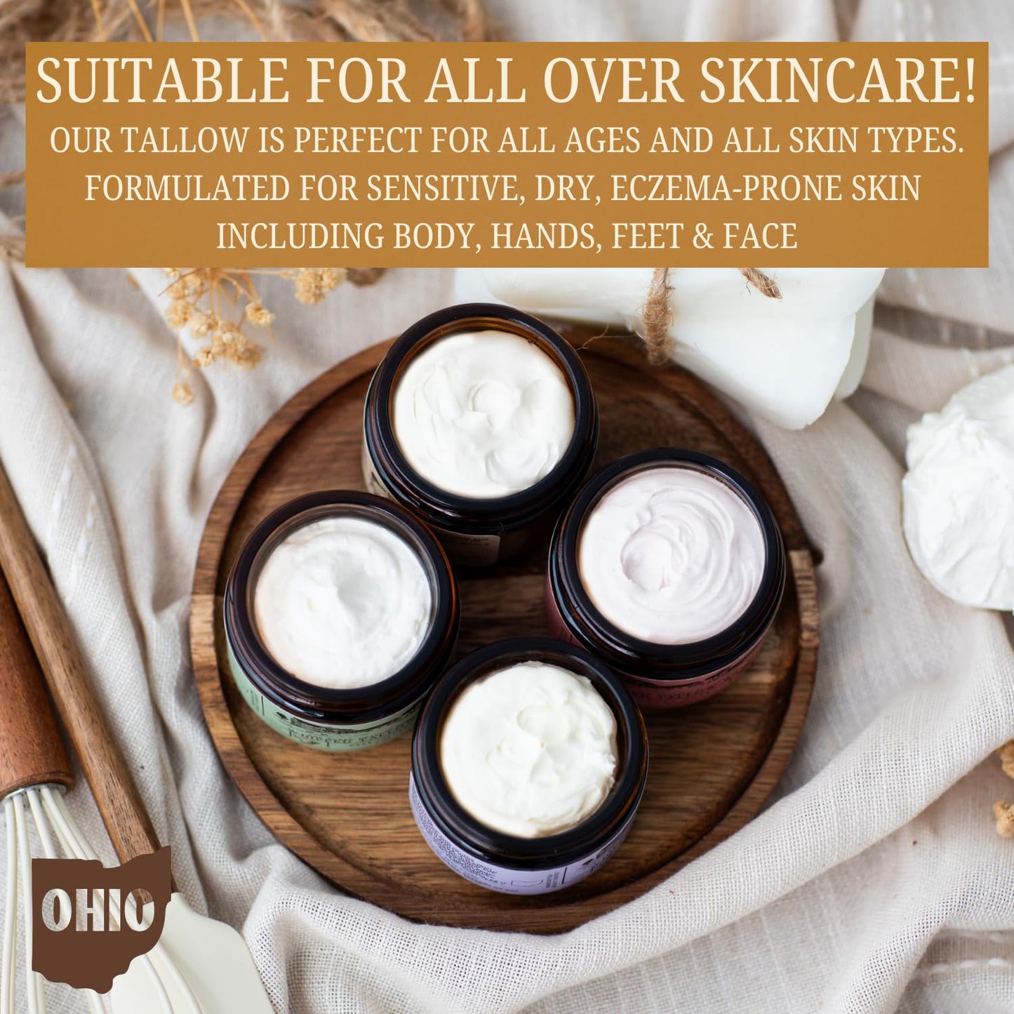 EAP ACRES 100% Grass-Fed Whipped Tallow Balm & Organic Jojoba Oil infused with Organic Madagascar Vanilla Beans/vanilla coffee: face & body moisturizer for dry, sensitive skin/eczema, (VANILLA LATTE)