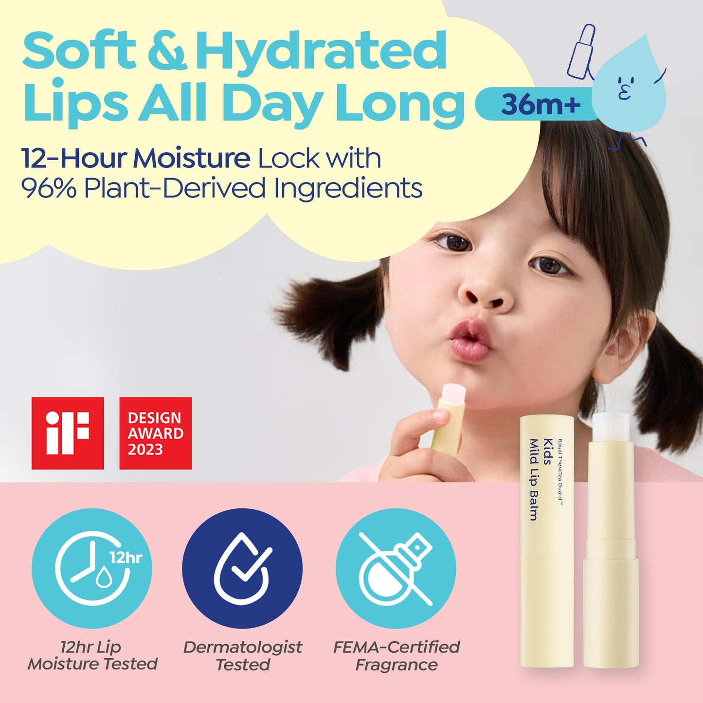 GOONGBE Kids' Moisture Lip Balm - Korean Kids Hydrating Lip Balm for Chapped and Cracked Lips - 12hr Moisturizing Non Oily Lip Care with Plant Oils and Shea Butter - Allergen Free Scent, 0.1 oz.