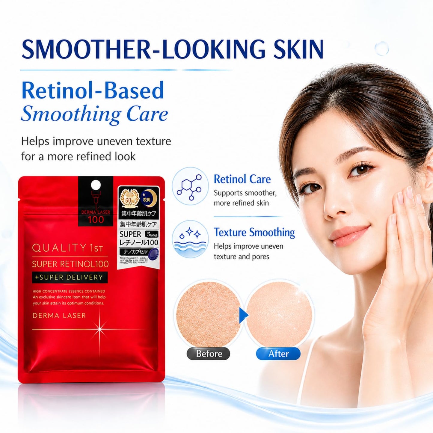 Quality 1st Retinol & Vitamin C Face Mask Set, 7 Sheets Each, Hydrating Sheet Masks for Women, Glass Skin Care, Japanese Skincare Facial Masks, Derma Laser Super Retinol 100 & VC100