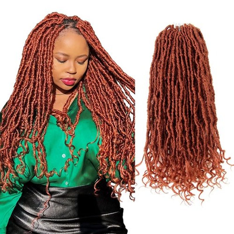 Niseyo Wild Locs 14 Inch Distressed New Faux Locs with Curly Ends 8 Packs Long Soft Pre-looped Goddess Locs Crochet Hair (350#, Ginger Red)