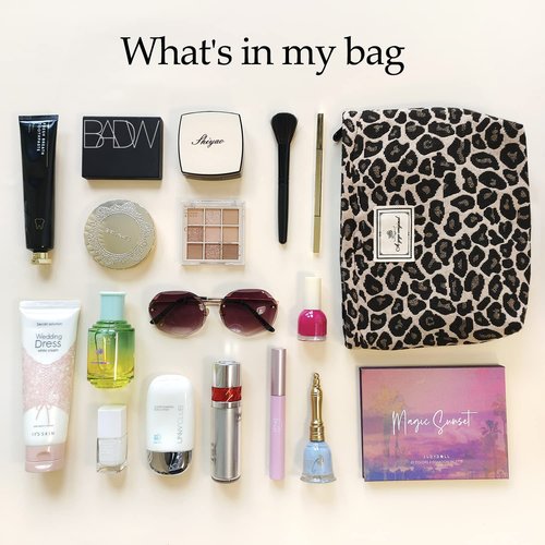 STARDW Cosmetic Bags Makeup Bags for Women and Girls,Travel Makeup Bag Large Capacity Canvas Makeup Bag,Makeup Organizer Bag Zipper Pouch (Brown Leopard)