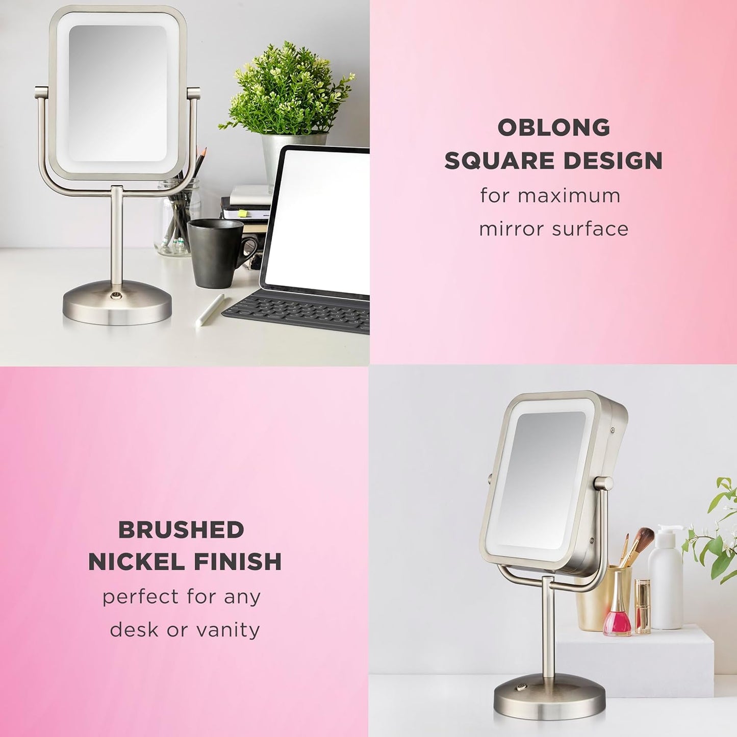 Conair Lighted Makeup Mirror, LED Vanity Mirror, 1X/10X Magnifying Mirror, Double Sided, Battery Operated in Rose Gold