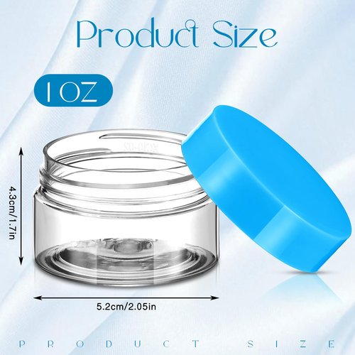 Patelai 4 Pieces Round Clear Wide-mouth Leak Proof Plastic Container Jars with Lids for Travel Storage Makeup Beauty Products Face Creams Oils Salves Ointments DIY Making or Others (Blue,1 Ounce)