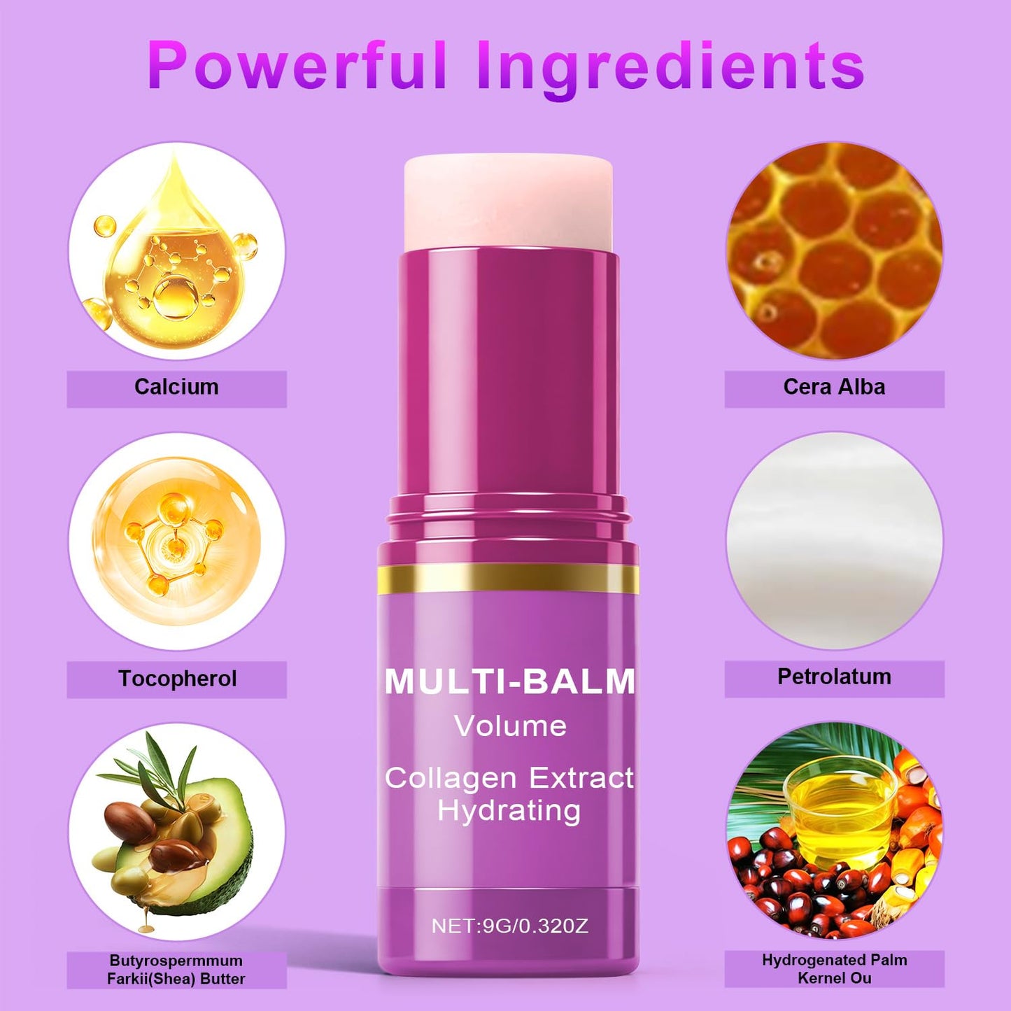 Josmon 2 PCS Multi Balm, Volume Multi Balm Stick, Collagen Moisturizing Stick for Face, Eyes, Neck, Lips, Hydrating And Firming Skin, For Most Skin Types,Violet