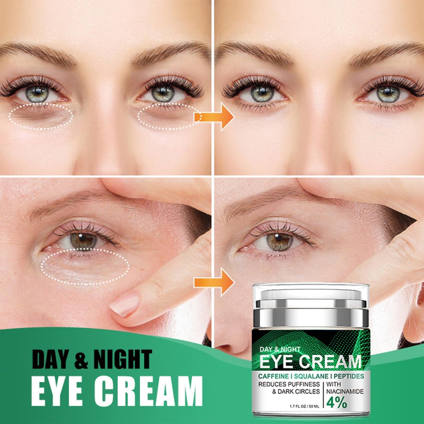 Caffeine Eye Cream, Anti-Wrinkle Eye Cream with Airless Pump, Reduces Fine Lines, Puffiness & Dark Circles with Caffeine, Squalane, Peptides and 4% Niacinamide, 1.7 Fl. Oz, Hydrating for Dry Skin