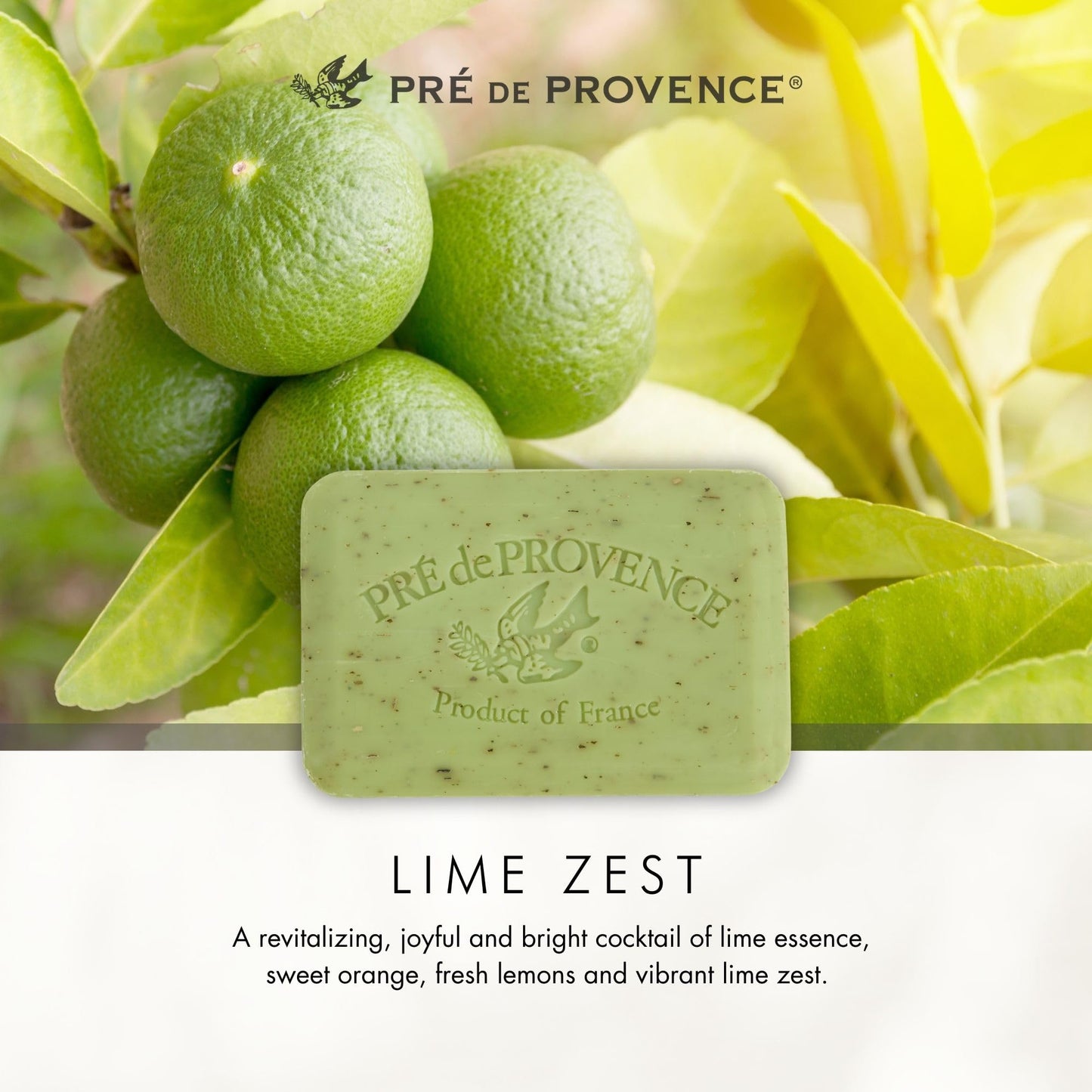Pre de Provence Artisanal Soap Bar, Natural French Skincare, Enriched with Organic Shea Butter, Quad Milled for Rich, Smooth & Moisturizing Lather, Lime Zest, 5.3 Ounce