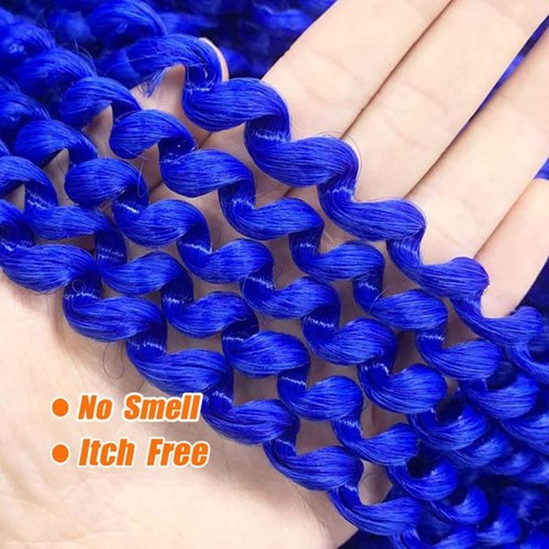 Blue Passion Twist Hair 30 Inch 2Packs Blue Water Wave Crochet Hair for Passion Twists Long Bohemian Braiding Protective Style Hair Extensions (30 Inch, 2 Packs, Blue#)