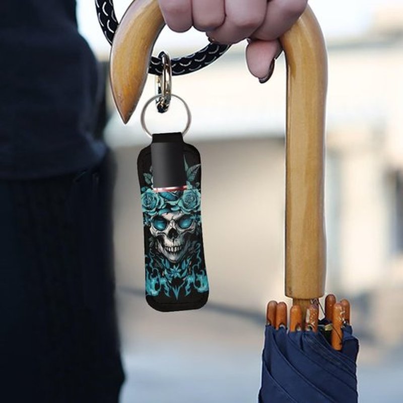 SEANATIVE Gothic Skull 5PCS Chapstick Holder Key Chain Cute Lip Balm Holder Keychain Clip on Lipstick Lip Gloss Keychain Sleeve Holder for Travel Accessories