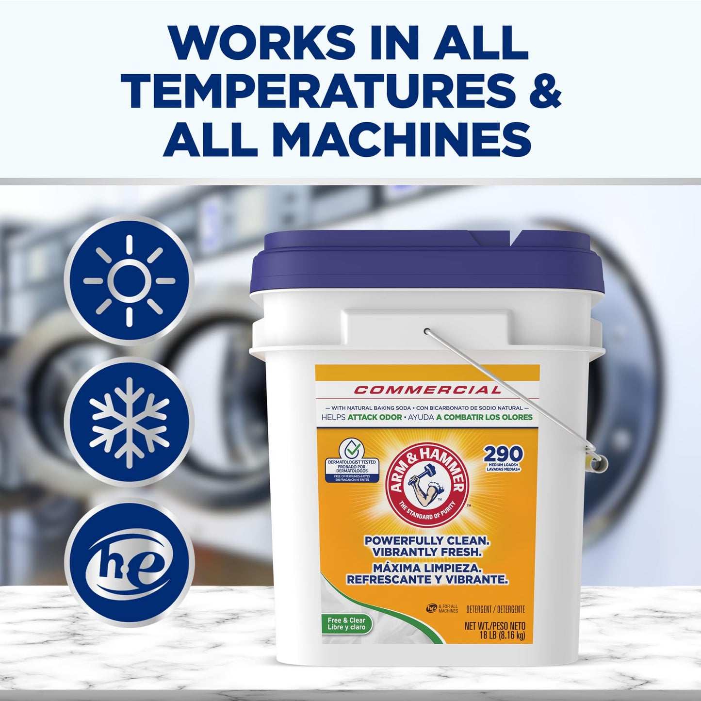 Arm & Hammer Powder Laundry Detergent, Professional Soap for Washing Clothes, 290 Loads, Free and Clear, Bulk 18lb Pail