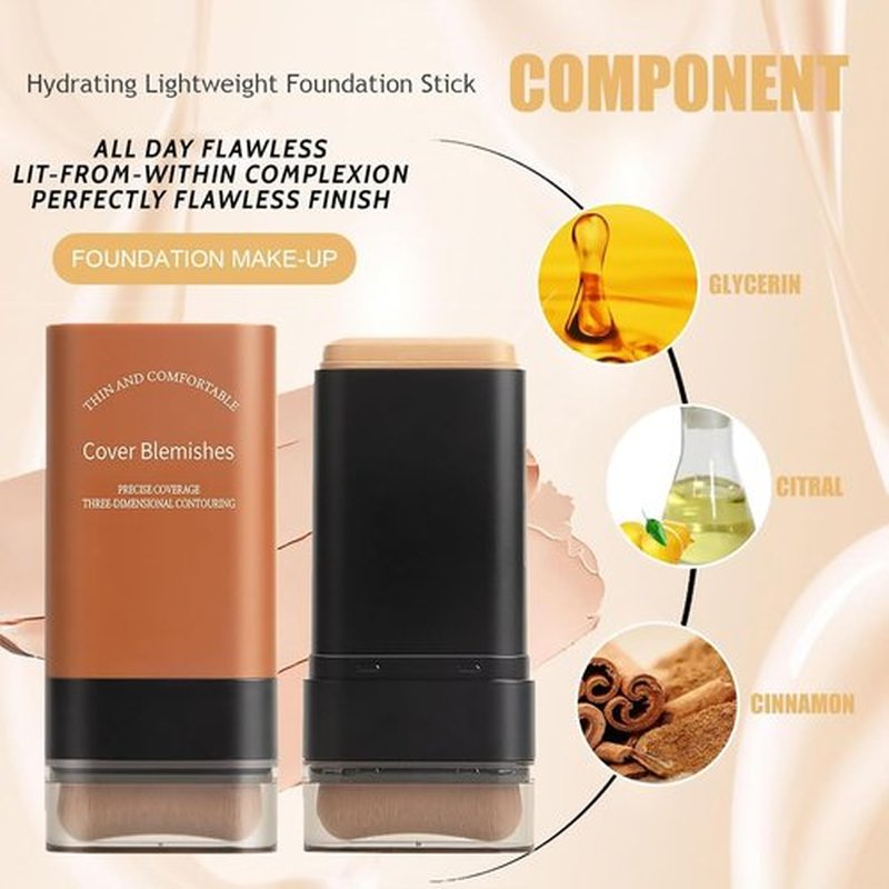 Flawless Eraser Foundation Stick, Korea Flawless Eraser Foundation Stick, Hydrating Lightweight Foundation Stick with Brush, Cosmetics Foundation Stick for Mature Skin, Travel Size Makeup (Pink, #)