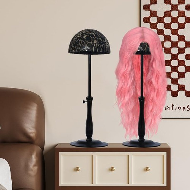 Wig Stand 1PC Iron Base Adjustable Height (12.6-18.5Inch) Wig Head Stands Portable Non-Slip Sturdy Wig Holder Stands Travel Wig Stand for All Wigs(Black)