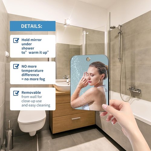 Shatterproof shower mirror fogless for shaving mirror (Medium, 8"x6") Small Wall Hanging Camp Vanity Mirror,Unbreakable Plexiglass Makeup travel camping mirrors,men fog free handheld,Outdoor Showers