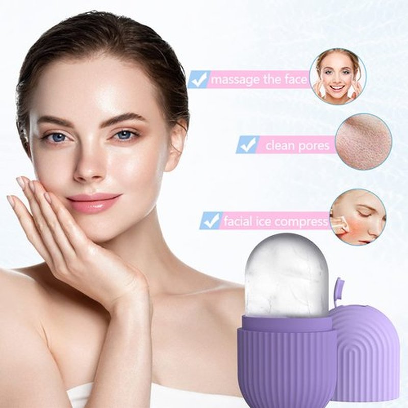 Joyeee Ice Face Roller, Reusable Silicone Mold Face Massage Eye Facial Beauty Skin Care Tools Apply Ice for Shrink Pores Anti Wrinkle Reduce Puffiness Improve Skin Elasticity, Striped, Purple